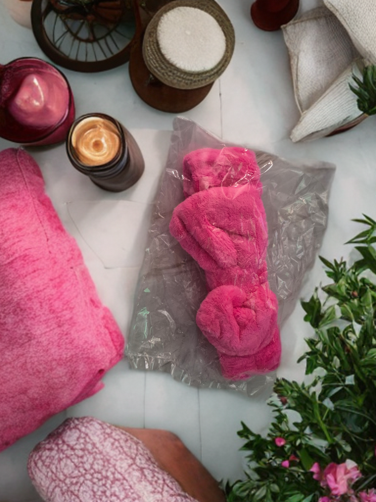 Plush Spa Bow Headband • Hot Pink